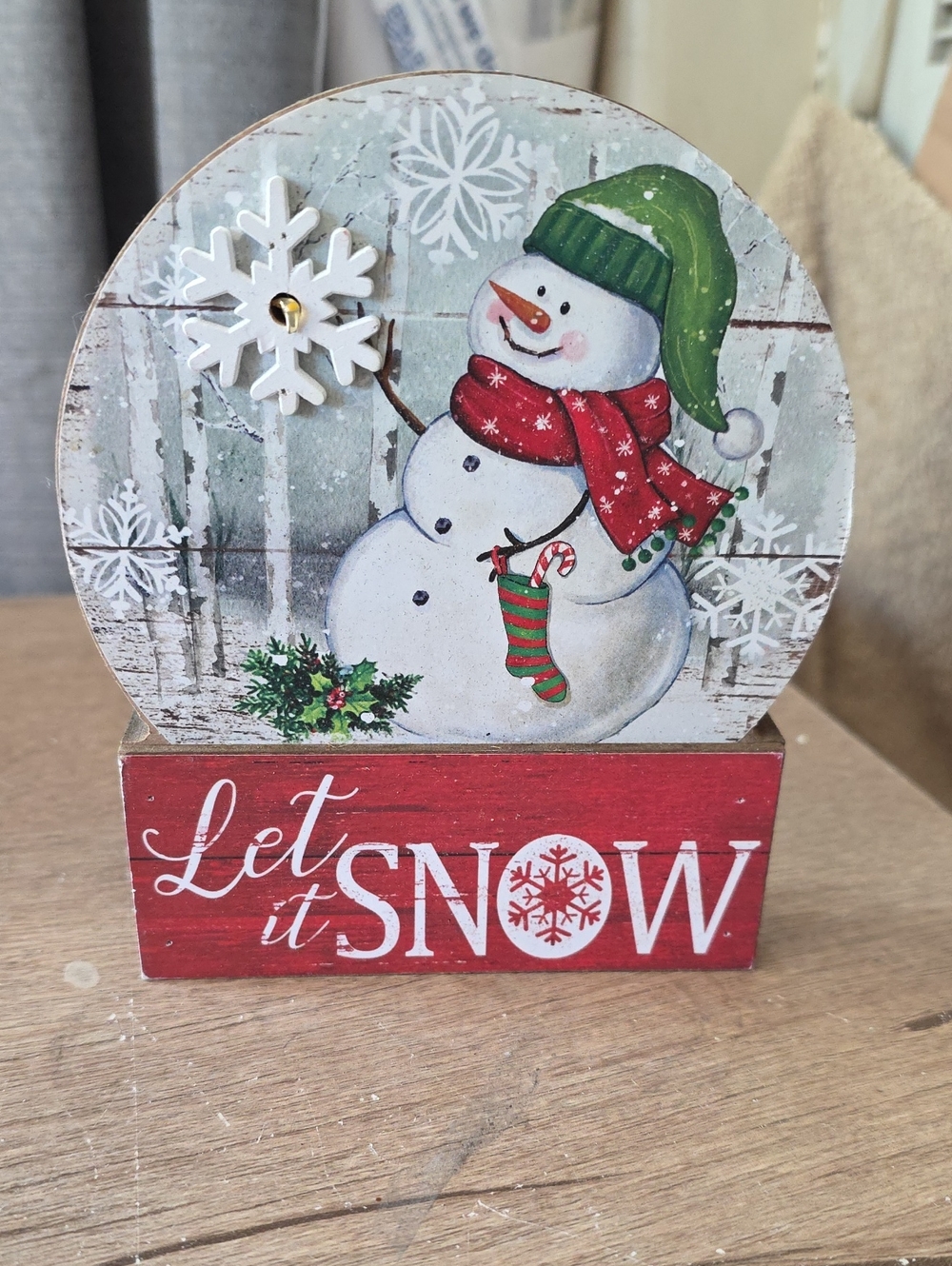 Festive Snowman Tabletop Sign - Green & Red
